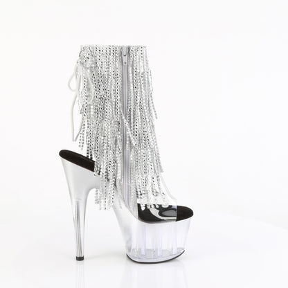 ADORE-1017RSFT 7" Heel, 2 3/4" PF Open Toe/Heel Lace-Up Fringe Ankle Boot