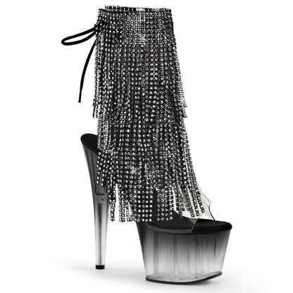 ADORE-1017RSFT 7" Heel, 2 3/4" PF Open Toe/Heel Lace-Up Fringe Ankle Boot