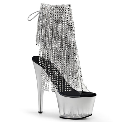 ADORE-1017RSFT 7" Heel, 2 3/4" PF Open Toe/Heel Lace-Up Fringe Ankle Boot