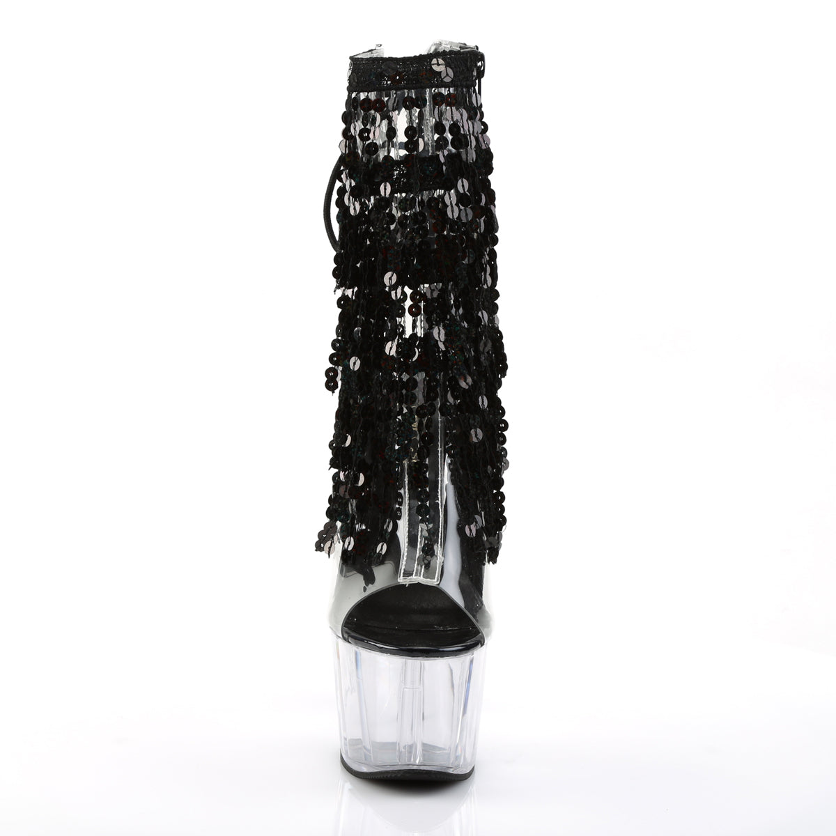 ADORE-1017SQF *7" Heel, 2 3/4" PF Sequins Fringe Ankle Boot, Side Zip