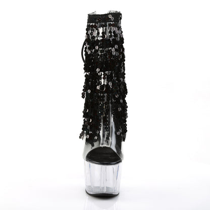 ADORE-1017SQF *7" Heel, 2 3/4" PF Sequins Fringe Ankle Boot, Side Zip