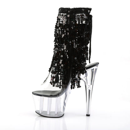 ADORE-1017SQF *7" Heel, 2 3/4" PF Sequins Fringe Ankle Boot, Side Zip
