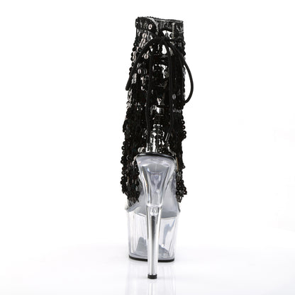 ADORE-1017SQF *7" Heel, 2 3/4" PF Sequins Fringe Ankle Boot, Side Zip