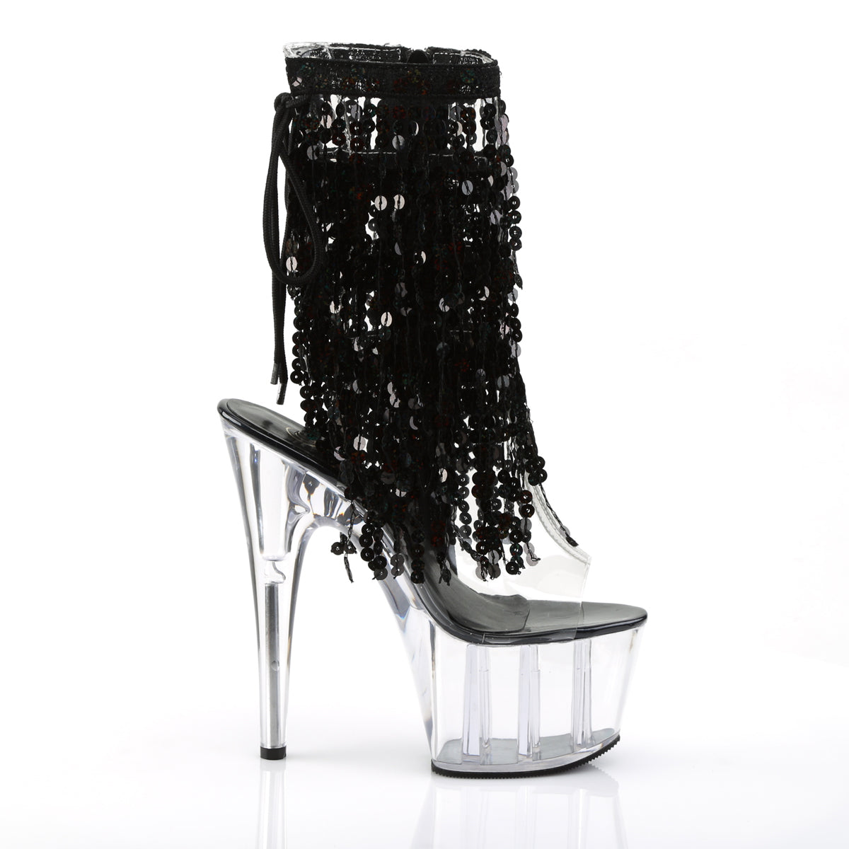 ADORE-1017SQF *7" Heel, 2 3/4" PF Sequins Fringe Ankle Boot, Side Zip