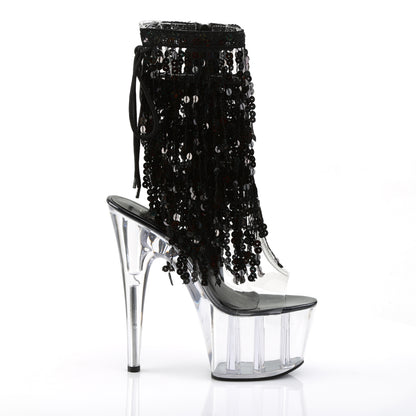 ADORE-1017SQF *7" Heel, 2 3/4" PF Sequins Fringe Ankle Boot, Side Zip