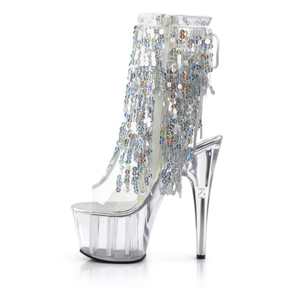 ADORE-1017SQF *7" Heel, 2 3/4" PF Sequins Fringe Ankle Boot, Side Zip