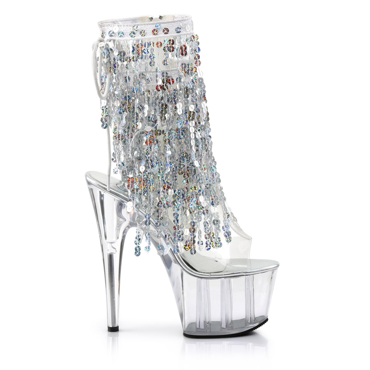 ADORE-1017SQF *7" Heel, 2 3/4" PF Sequins Fringe Ankle Boot, Side Zip