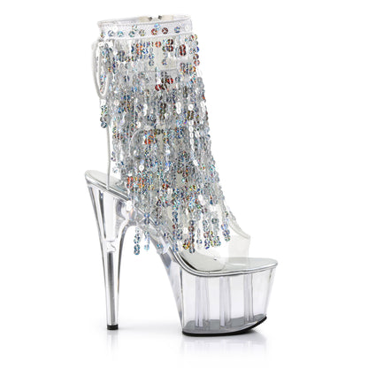 ADORE-1017SQF *7" Heel, 2 3/4" PF Sequins Fringe Ankle Boot, Side Zip