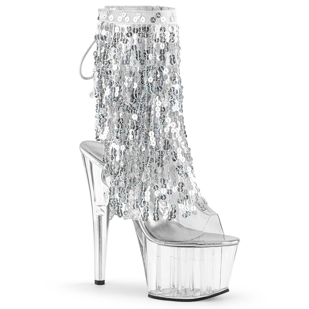 ADORE-1017SQF *7" Heel, 2 3/4" PF Sequins Fringe Ankle Boot, Side Zip