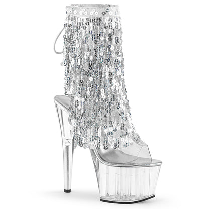 ADORE-1017SQF *7" Heel, 2 3/4" PF Sequins Fringe Ankle Boot, Side Zip