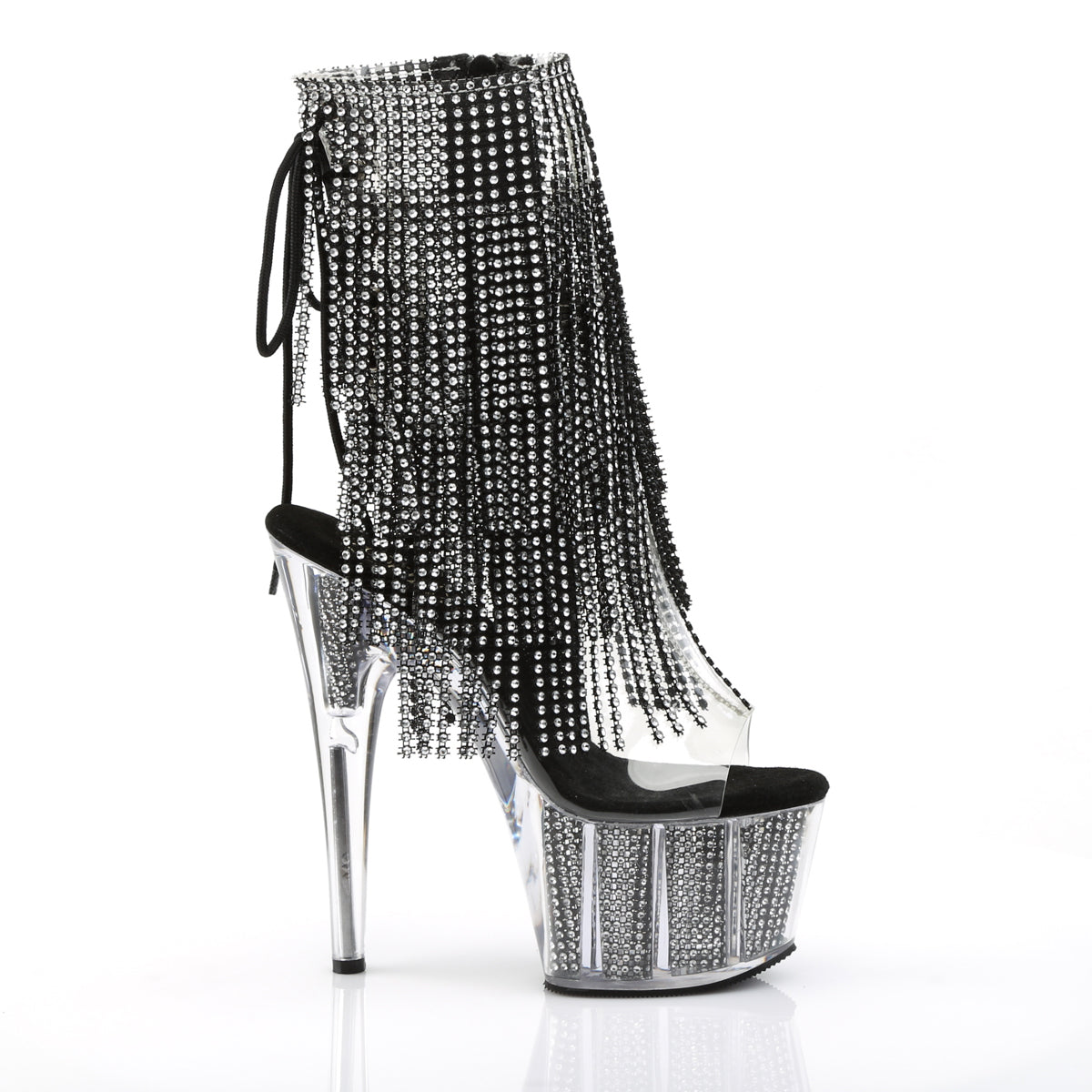 ADORE-1017SRS 7" Heel, 2 3/4" PF Lace-Up Back Ankle Boot, Side Zip