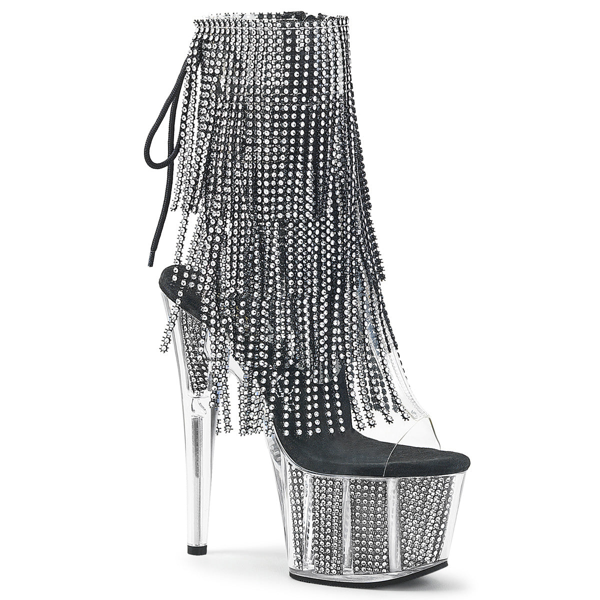 ADORE-1017SRS 7" Heel, 2 3/4" PF Lace-Up Back Ankle Boot, Side Zip
