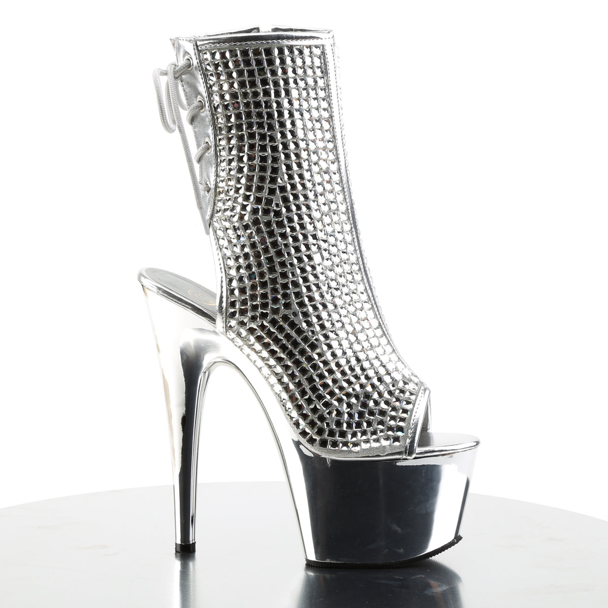 ADORE-1018DCS 7" Heel, 2 3/4" PF Open Toe/Heel Ankle Boot w/RS, Side Zip