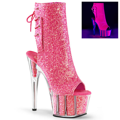 ADORE-1018G 7" Heel, 2 3/4" PF Glitter Ankle Boot, Side Zip