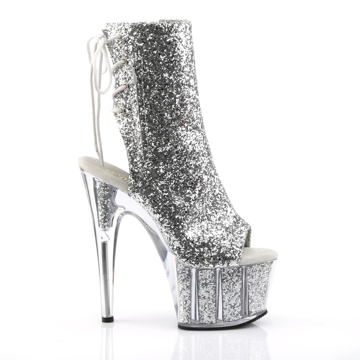 ADORE-1018G *7" Heel, 2 3/4" PF Glitter Ankle Boot, Side Zip