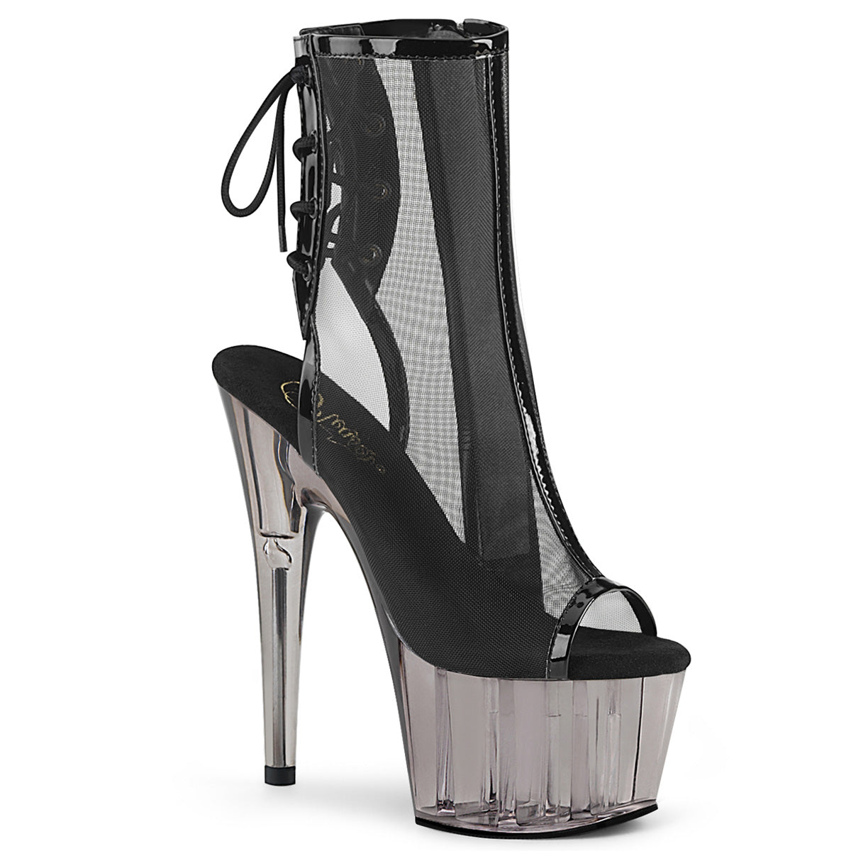 ADORE-1018MSHT **7" Heel, 2 3/4" Tinted PF Open Toe Ankle Boot, Side Zip