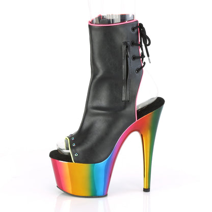 ADORE-1018RC-02 *7" Heel, 2 3/4" Chromed PF Open Toe Ankle Boot, Side Zip