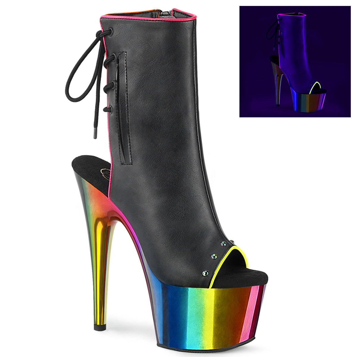 ADORE-1018RC-02 *7" Heel, 2 3/4" PF Open Toe/Back Ankle Boot, Side Zip