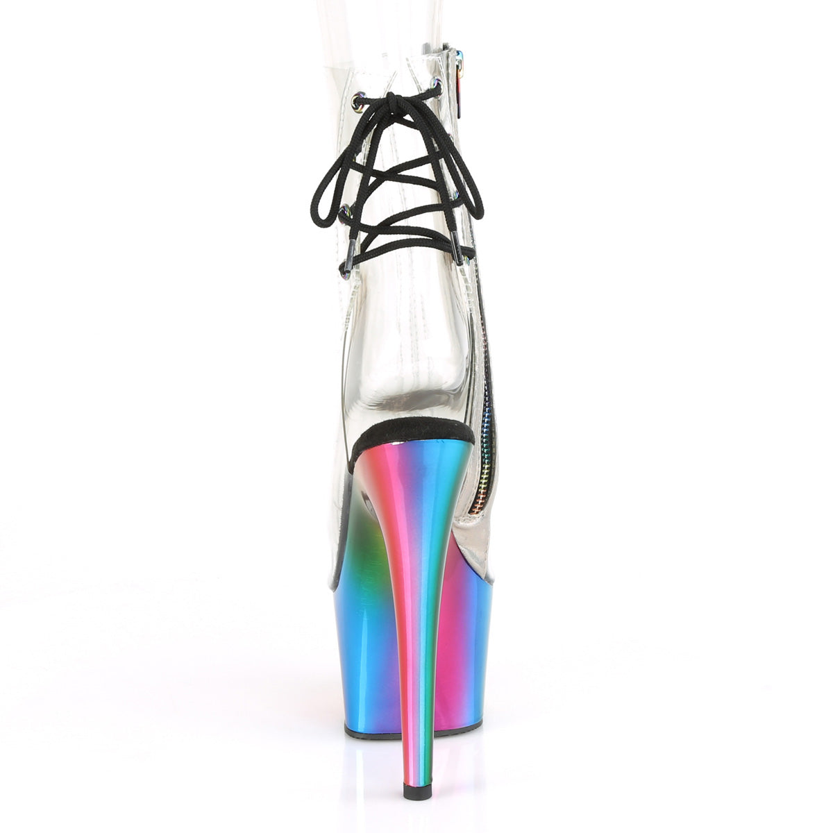 ADORE-1018RC *7" Heel, 2 3/4" Chromed PF Open Toe Ankle Boot, Side Zip