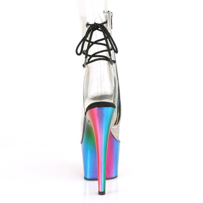 ADORE-1018RC *7" Heel, 2 3/4" Chromed PF Open Toe Ankle Boot, Side Zip