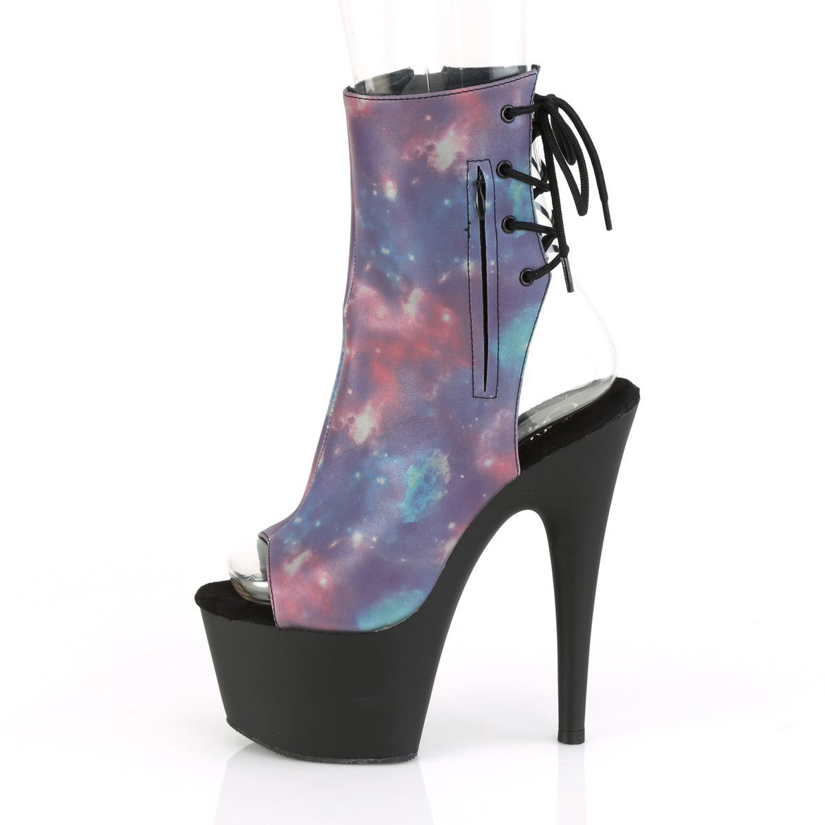 ADORE-1018REFL *7" Heel, 2 3/4" PF Open Toe/Heel Ankle Boot, Side Zip