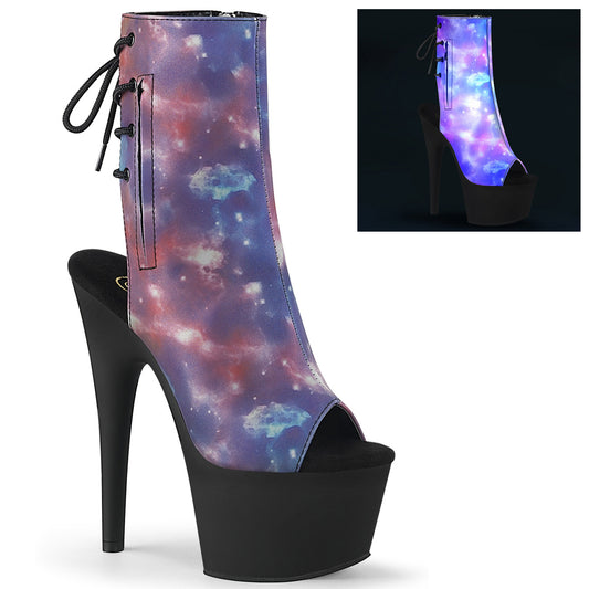 ADORE-1018REFL *7" Heel, 2 3/4" PF Open Toe/Heel Ankle Boot, Side Zip