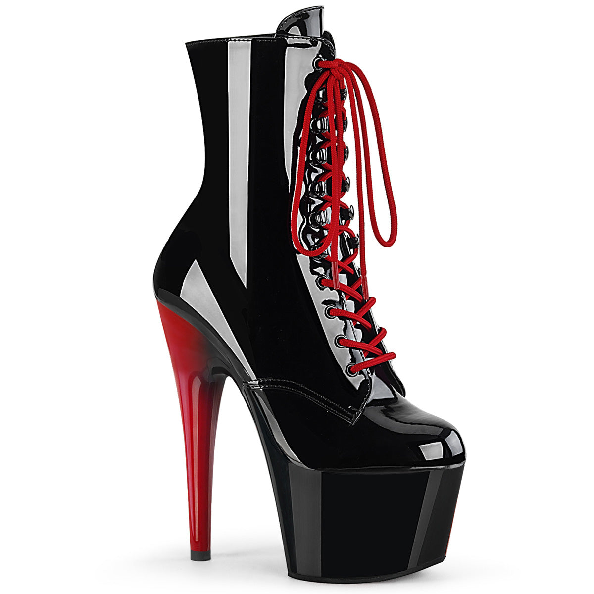 ADORE-1020 7" Heel, 2 3/4" PF Lace-Up Front Ankle Boot, Side Zip
