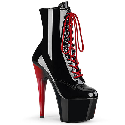 ADORE-1020 7" Heel, 2 3/4" PF Lace-Up Front Ankle Boot, Side Zip