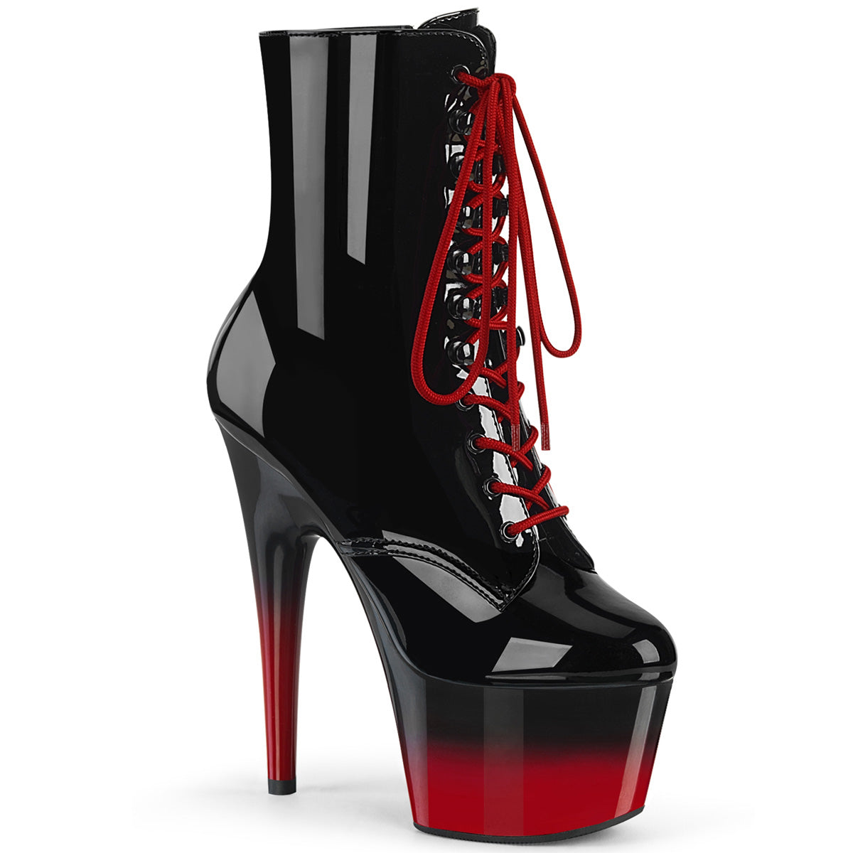 ADORE-1020BR-H 7" Heel, 2 3/4" PF Two Tone Lace-Up Ankle Boot, Side Zip