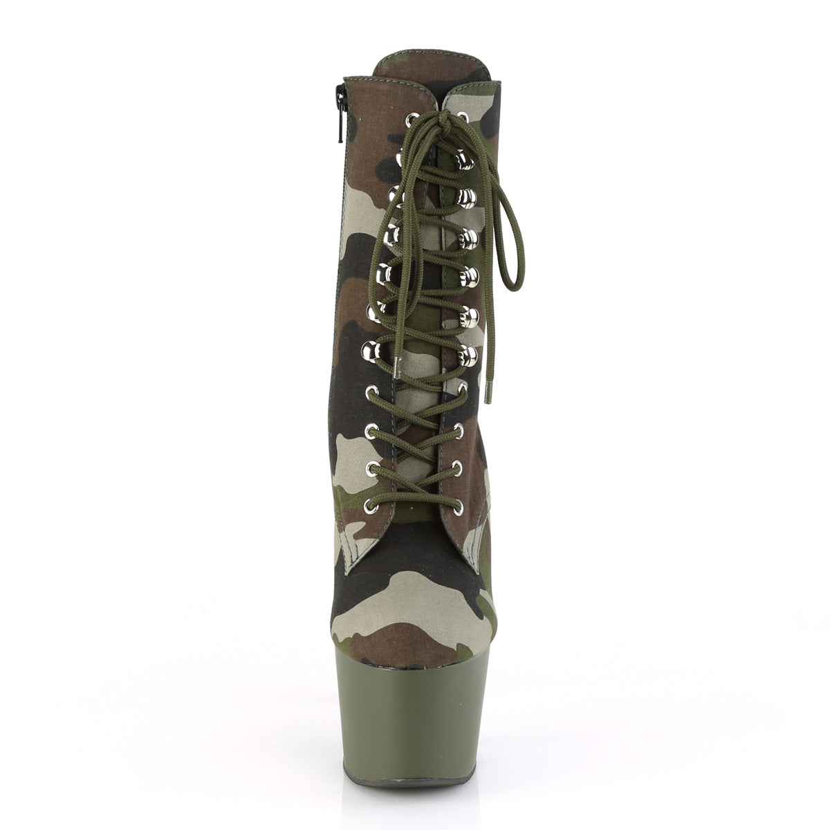 ADORE-1020CAMO *7" Heel, 2 3/4" PF Lace-Up Ankle Boot, Side Zip