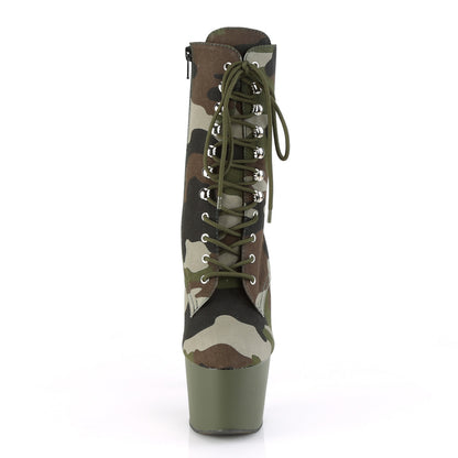 ADORE-1020CAMO *7" Heel, 2 3/4" PF Lace-Up Ankle Boot, Side Zip