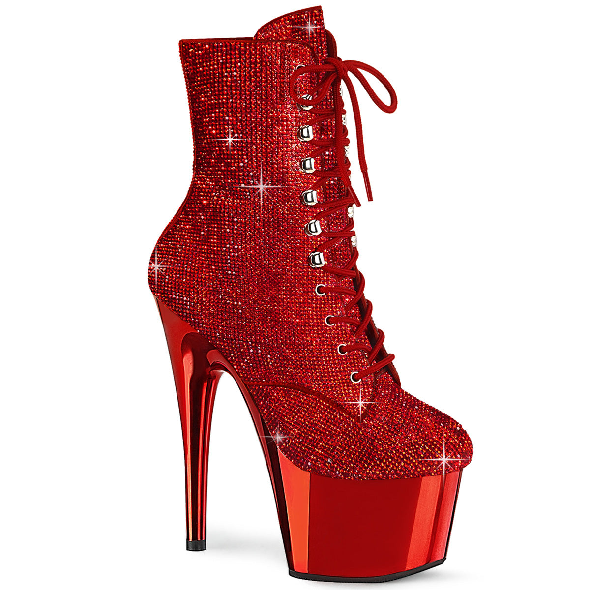 ADORE-1020CHRS *7" Heel , 2 3/4" PF RS Embellished Ankle Boot, Side Zip