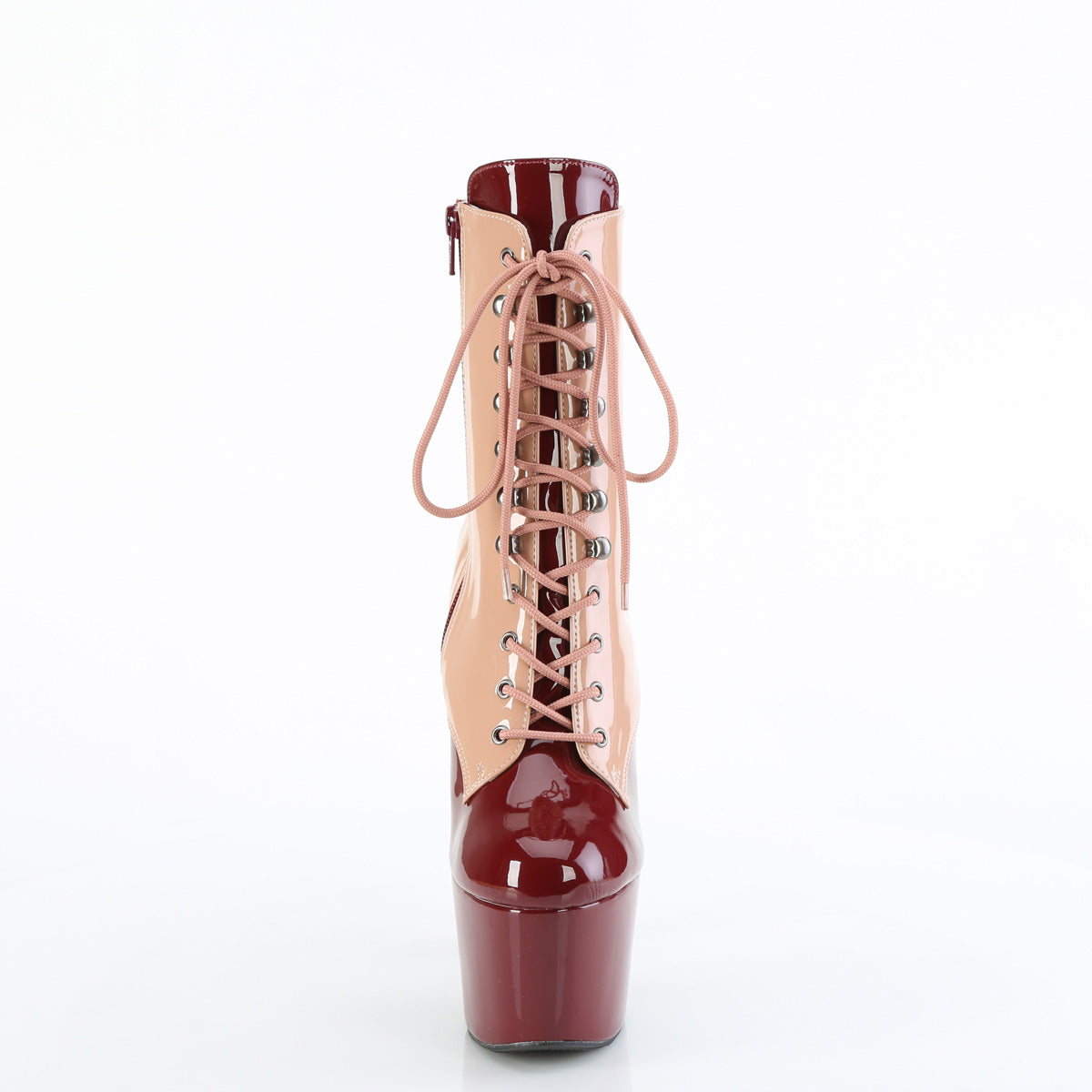 ADORE-1020DC *7" Heel, 2 3/4" PF Two Tone Lace-Up Ankle Boot, Side Zip