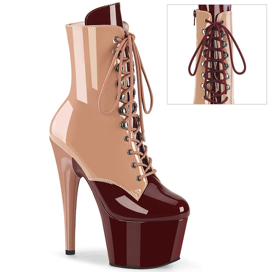 ADORE-1020DC *7" Heel, 2 3/4" PF Two Tone Lace-Up Ankle Boot, Side Zip
