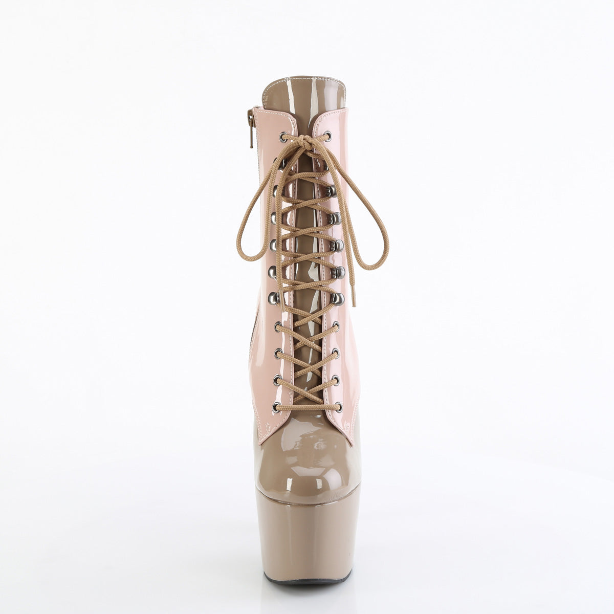 ADORE-1020DC *7" Heel, 2 3/4" PF Two Tone Lace-Up Ankle Boot, Side Zip