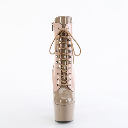 ADORE-1020DC *7" Heel, 2 3/4" PF Two Tone Lace-Up Ankle Boot, Side Zip
