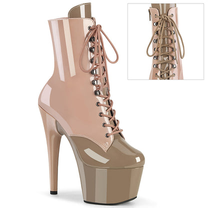 ADORE-1020DC *7" Heel, 2 3/4" PF Two Tone Lace-Up Ankle Boot, Side Zip