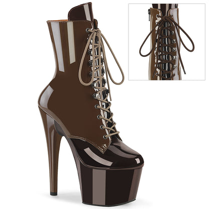 ADORE-1020DC *7" Heel, 2 3/4" PF Two Tone Lace-Up Ankle Boot, Side Zip