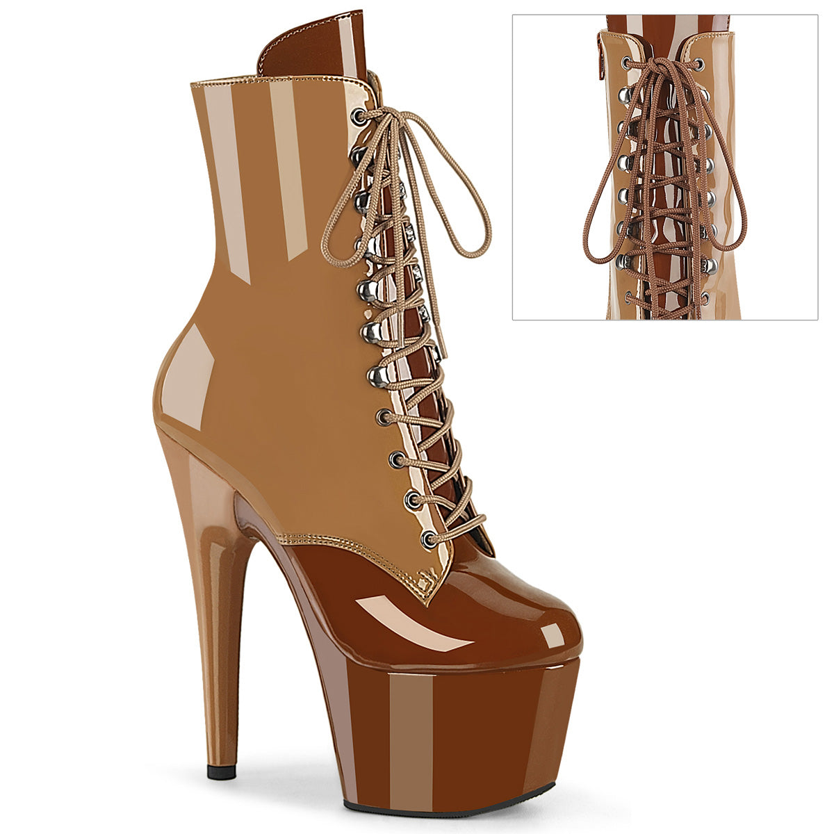 ADORE-1020DC *7" Heel, 2 3/4" PF Two Tone Lace-Up Ankle Boot, Side Zip
