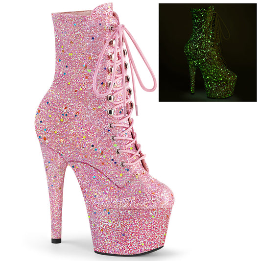 ADORE-1020GDLG *7" Heel, 2 3/4" PF Lace-Up Front Ankle Boot, Side Zip