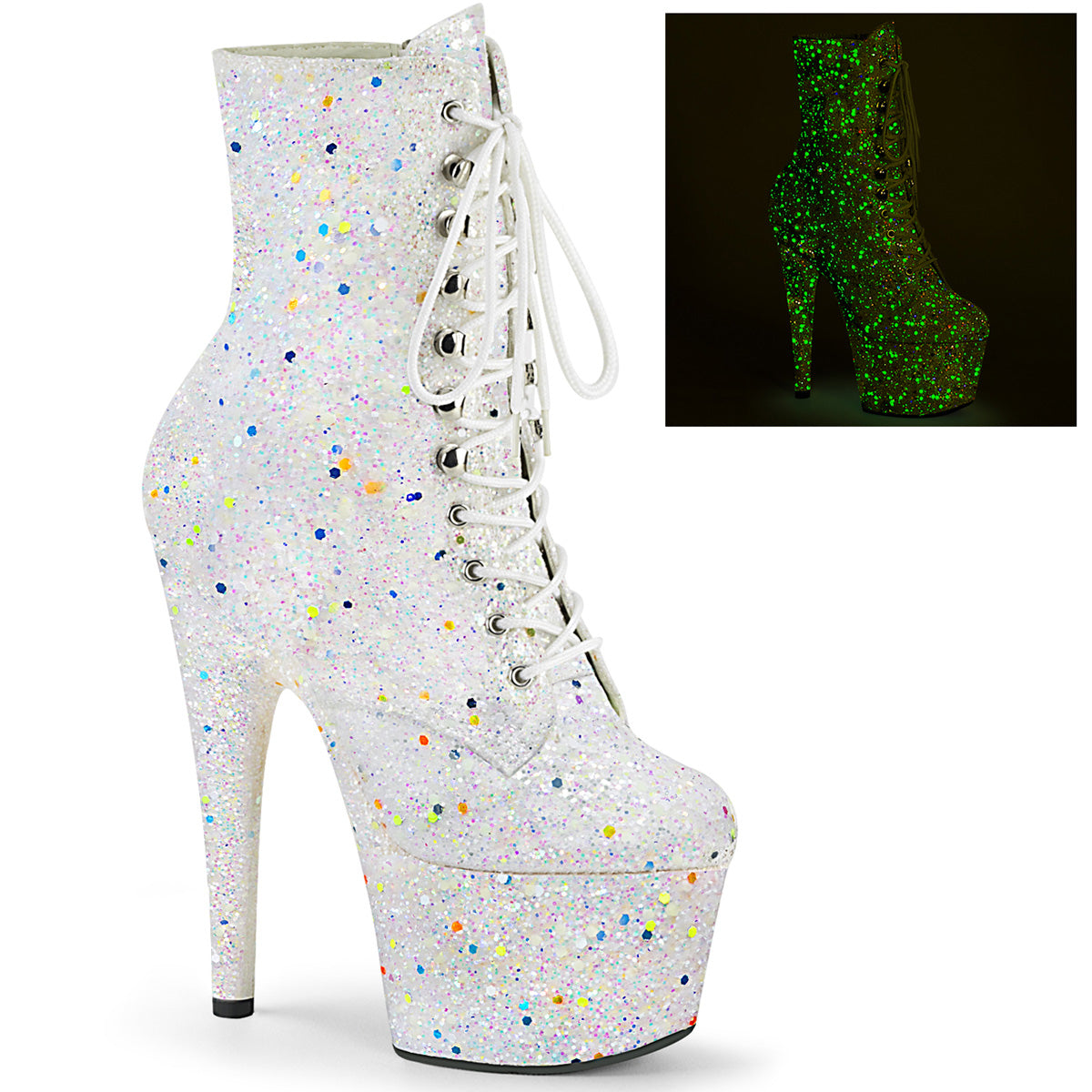 ADORE-1020GDLG *7" Heel, 2 3/4" PF Lace-Up Front Ankle Boot, Side Zip