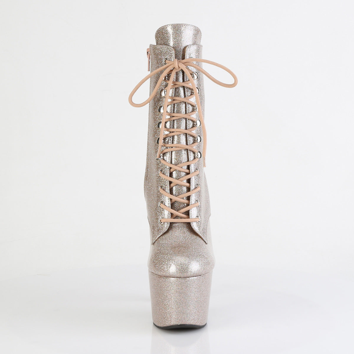 ADORE-1020GP 7" Heel, 2 3/4" PF Lace-Up Front Ankle Boot, Side Zip