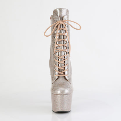 ADORE-1020GP 7" Heel, 2 3/4" PF Lace-Up Front Ankle Boot, Side Zip