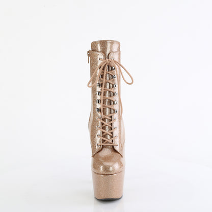 ADORE-1020GP 7" Heel, 2 3/4" PF Lace-Up Front Ankle Boot, Side Zip
