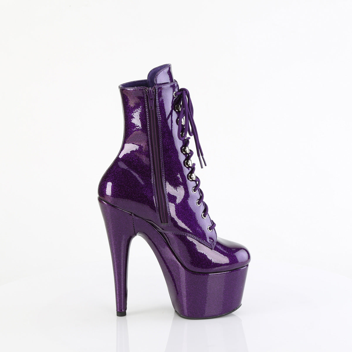 ADORE-1020GP 7" Heel, 2 3/4" PF Lace-Up Front Ankle Boot, Side Zip