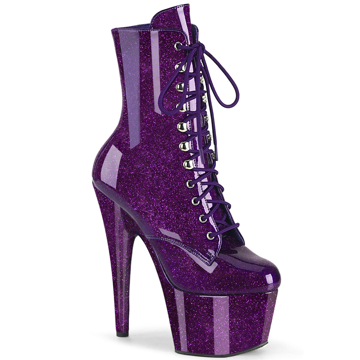 ADORE-1020GP 7" Heel, 2 3/4" PF Lace-Up Front Ankle Boot, Side Zip
