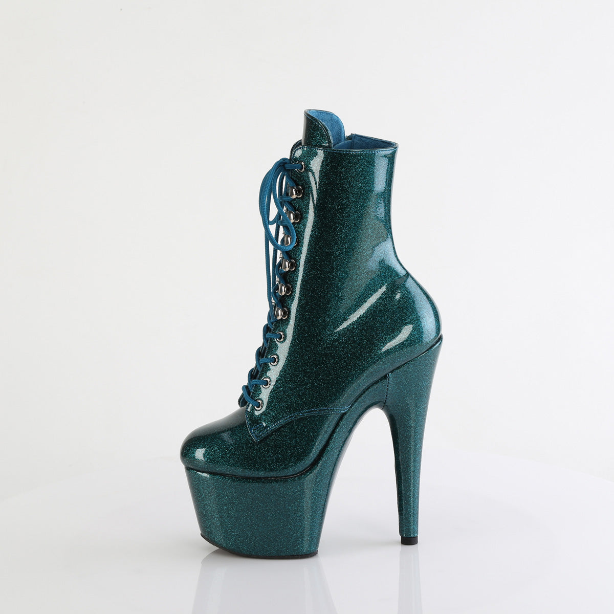ADORE-1020GP 7" Heel, 2 3/4" PF Lace-Up Front Ankle Boot, Side Zip