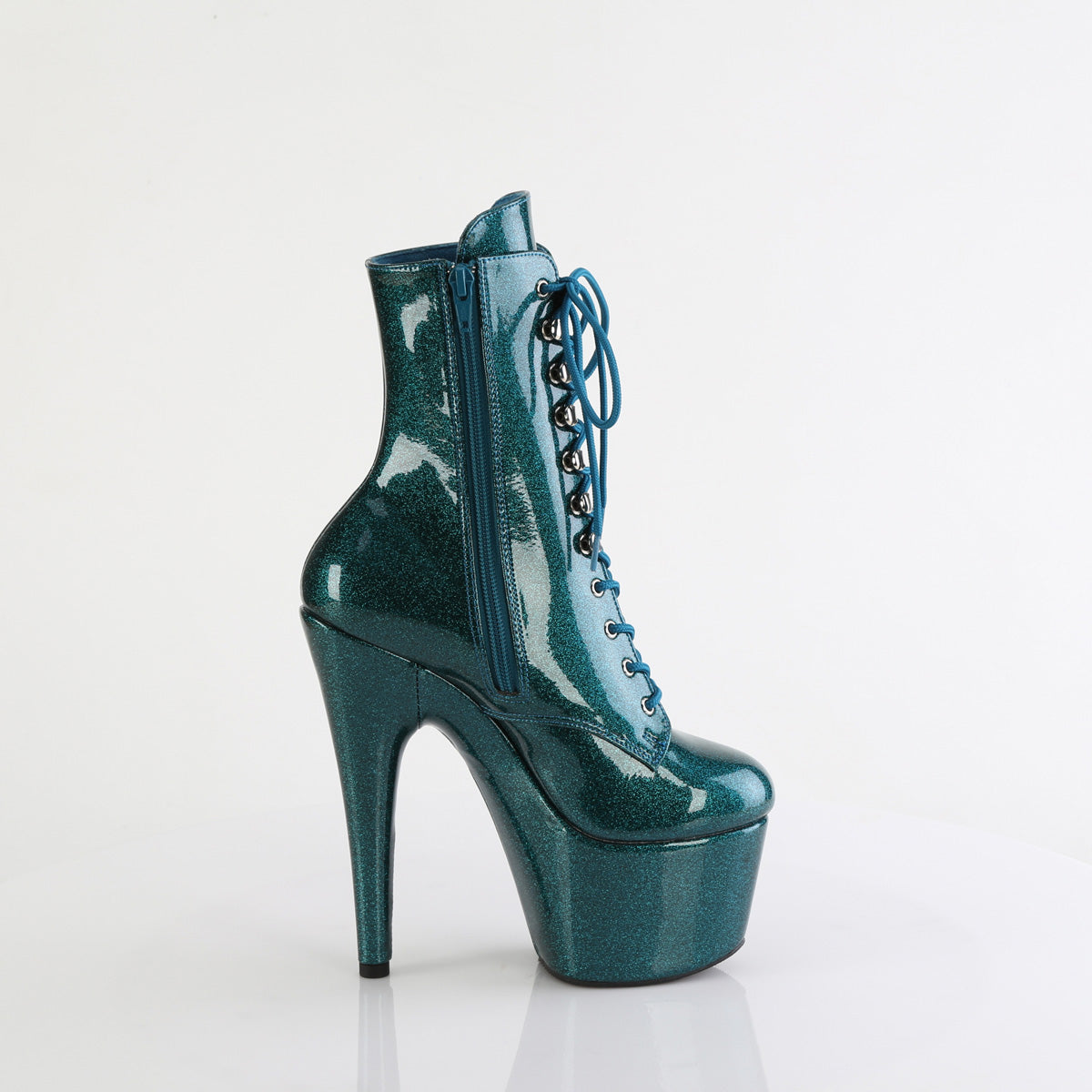 ADORE-1020GP 7" Heel, 2 3/4" PF Lace-Up Front Ankle Boot, Side Zip