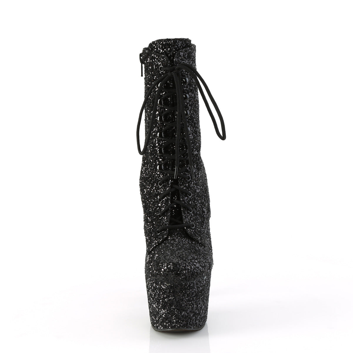 ADORE-1020GWR *7" Heel, 2 3/4" PF Lace-Up Glitter Ankle Boot, Side Zip