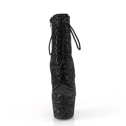 ADORE-1020GWR *7" Heel, 2 3/4" PF Lace-Up Glitter Ankle Boot, Side Zip